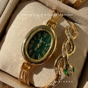 Emerald Oval Watch & Serpent Bangle Combo