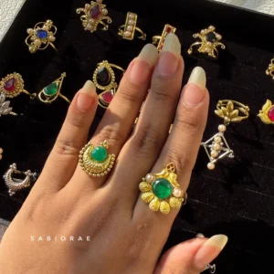 Green Chand Crescent Ring