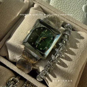 Emerald Square Watch & Spiral Bangle Combo