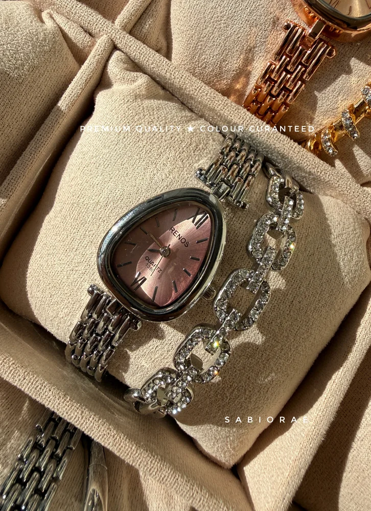 Rosewood Teardrop Watch & Link Bangle Combo