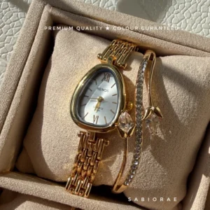 Ivory Teardrop Watch & Leaf Bangle Combo
