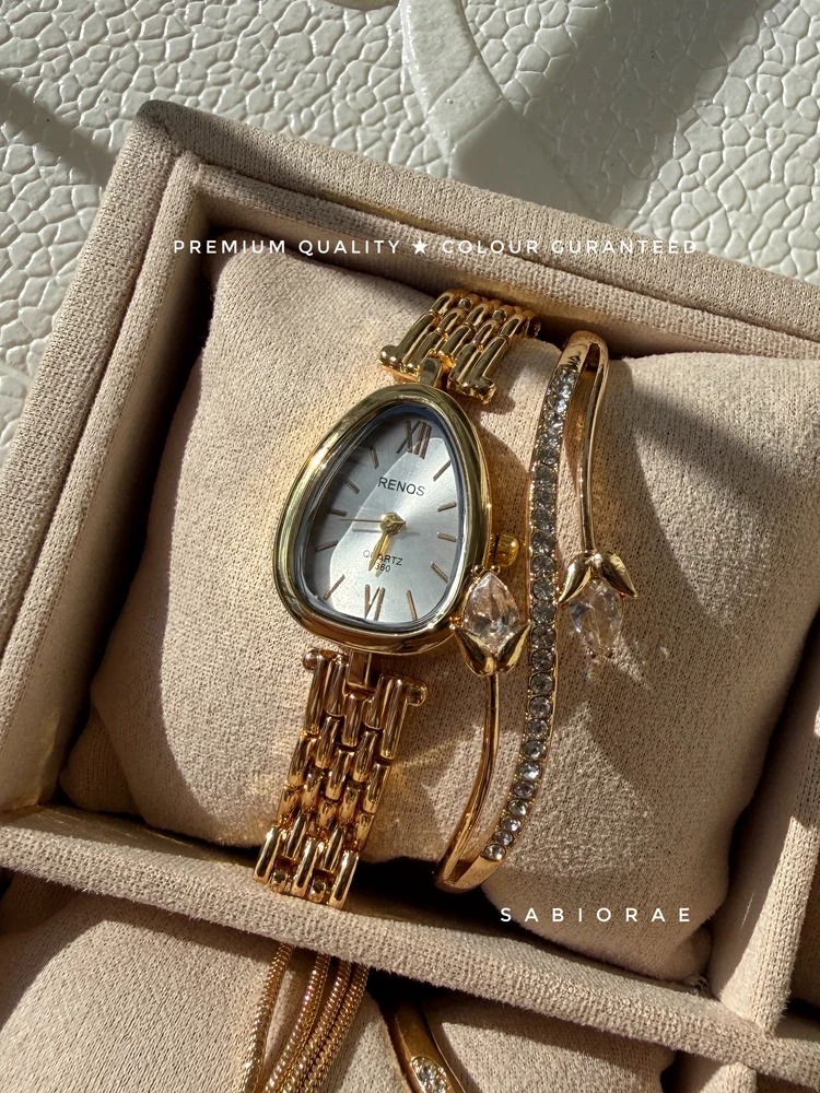 Ivory Teardrop Watch & Leaf Bangle Combo