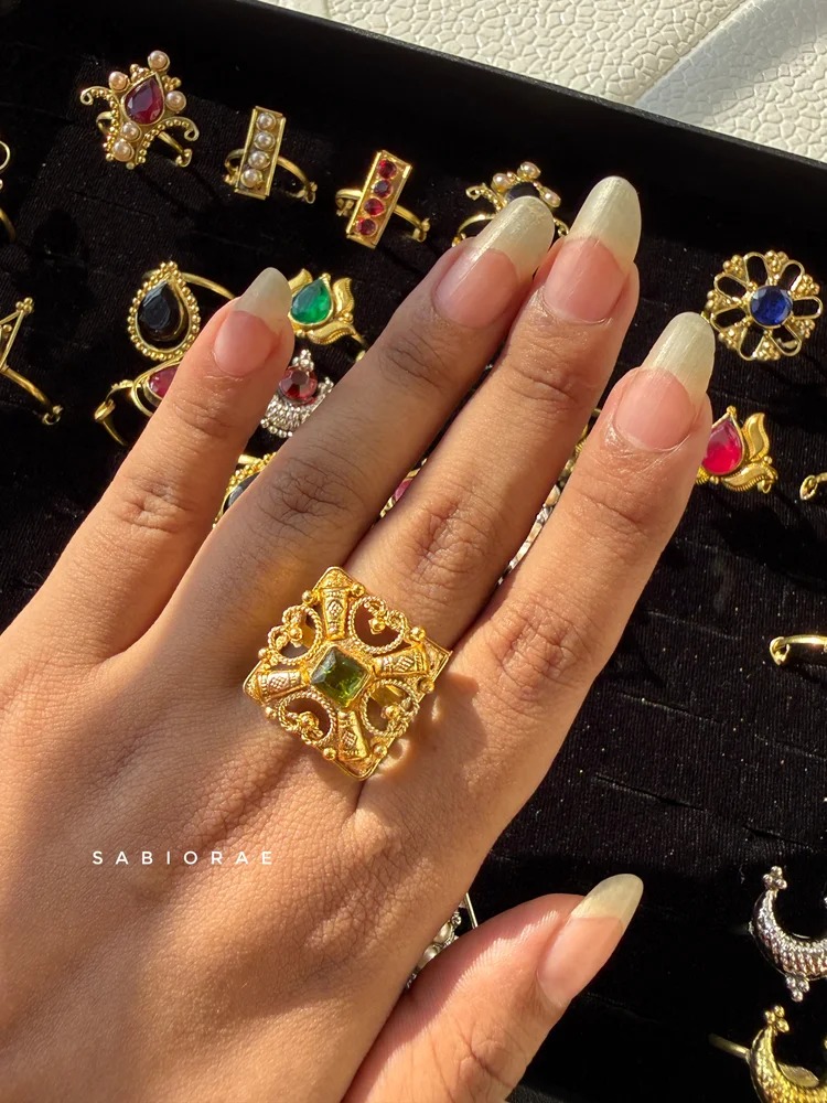 Square Olive Filigree Ring