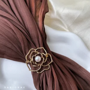 Gold Camellia Pearl Brooch