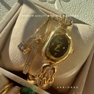 Onyx Oval Watch & Tulip Bangle Combo