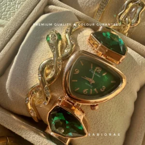 Emerald Shield Watch & Serpent Bangle Combo