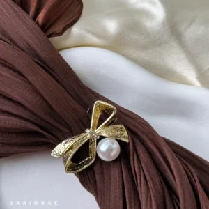 Golden Bow Pearl Brooch