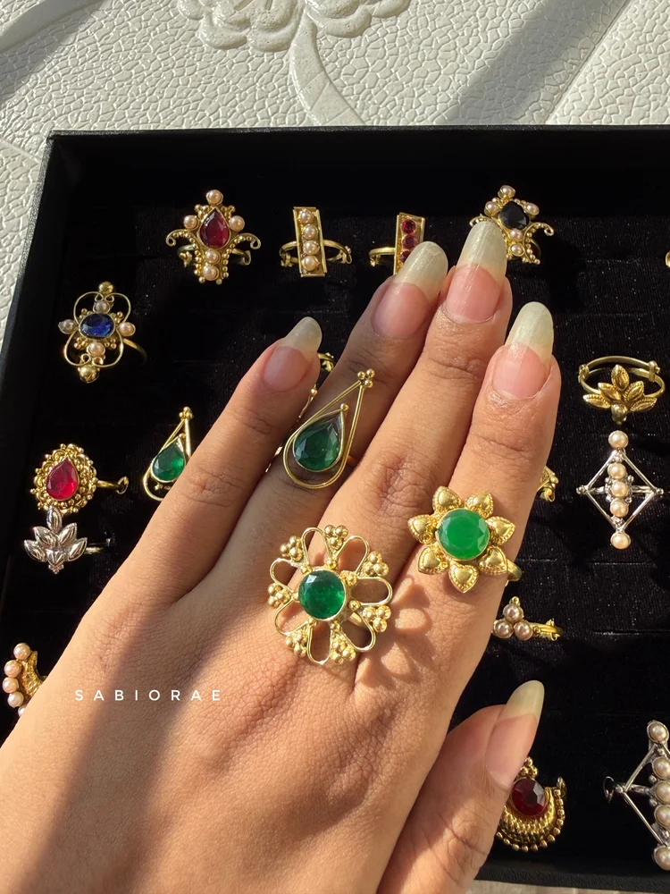 Green Filigree Flower Ring
