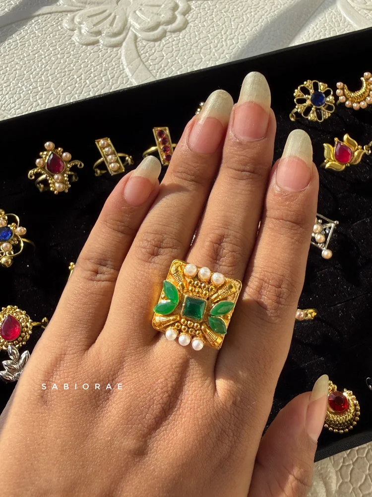 Square Green Pearl Ring