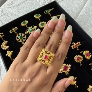 Square Red Filigree Ring