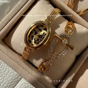 Leopard Oval Watch & Toggle Bangle Combo