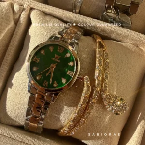 Emerald Crown Watch & Serpent Bangle Combo
