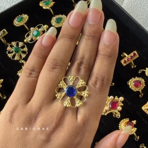 Blue Filigree Flower Ring