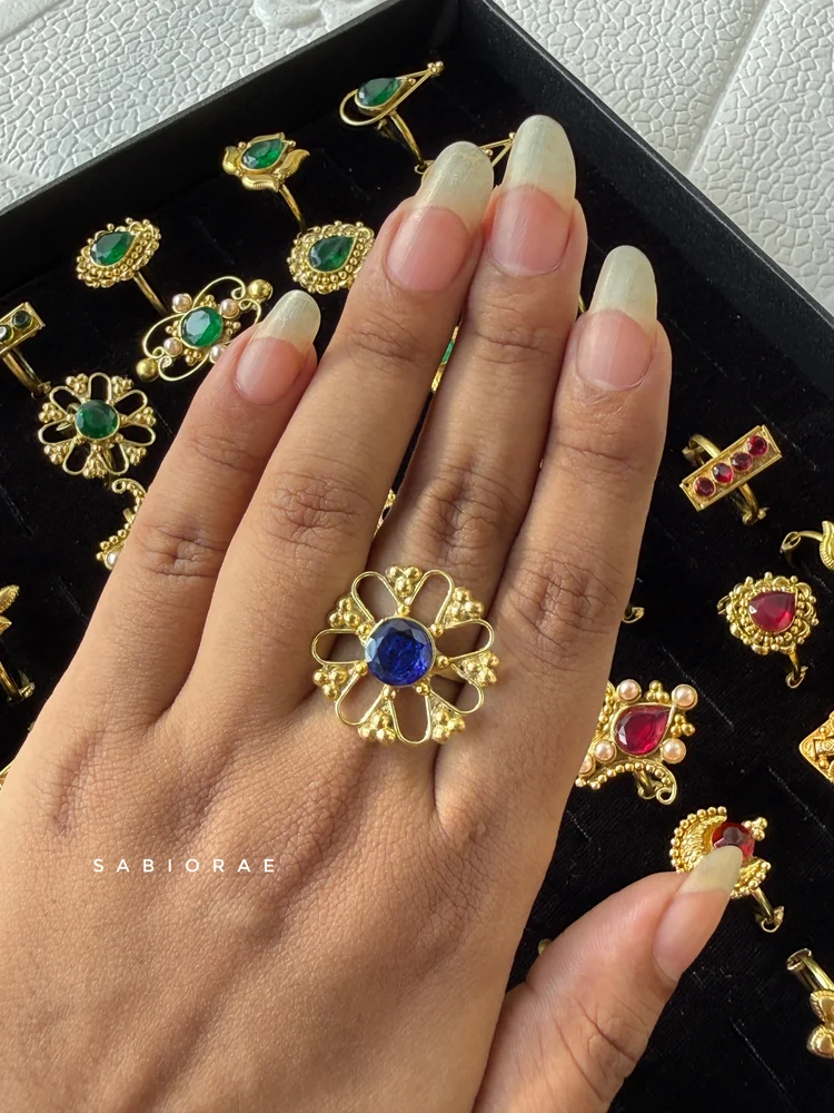 Blue Filigree Flower Ring