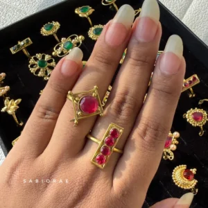 Red Four-Stone Bar Ring
