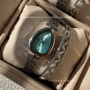 Seafoam Teardrop Watch & Baguette Bangle Combo