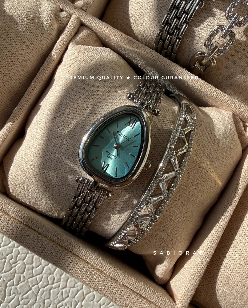 Seafoam Teardrop Watch & Baguette Bangle Combo
