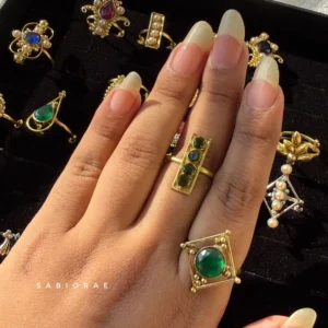 Green Four-Stone Bar Ring