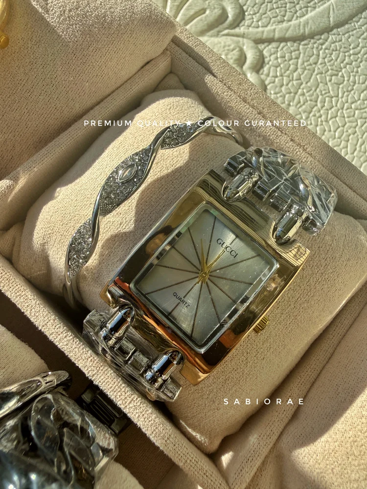 Argent Sunburst Watch & Eye Bangle Combo
