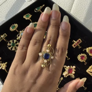 Blue Pearl Oval Scroll Ring