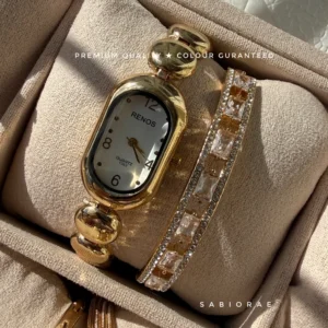 Ivory Rectangle Watch & Tennis Bangle Combo