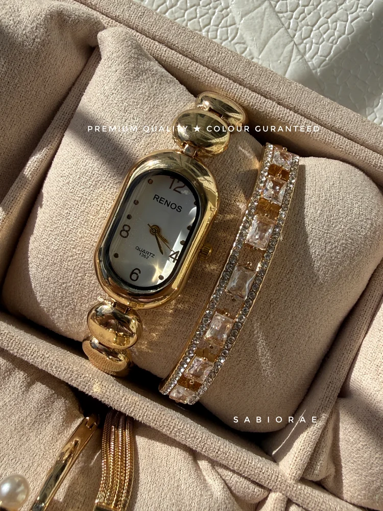 Ivory Rectangle Watch & Tennis Bangle Combo