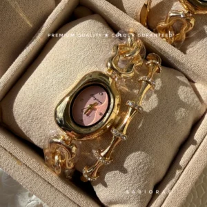 Blush Oval Watch & Bamboo Bar Bangle Combo