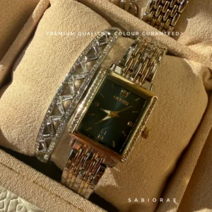 Emerald Rectangle Watch & Baguette Bangle Combo