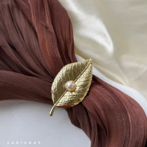 Golden Leaf Pearl Brooch