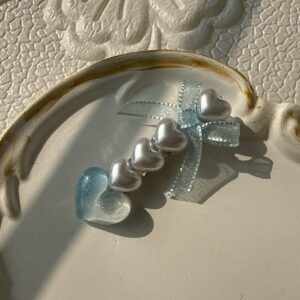 Heart Charm Bow Clip — Blue