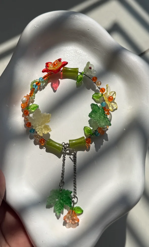 Pressed Flower Bead Bracelet