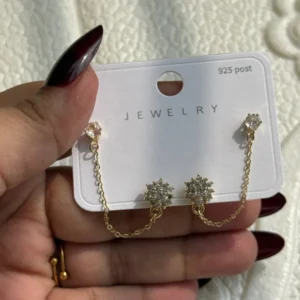 Gold-Tone Chain Flower Earrings